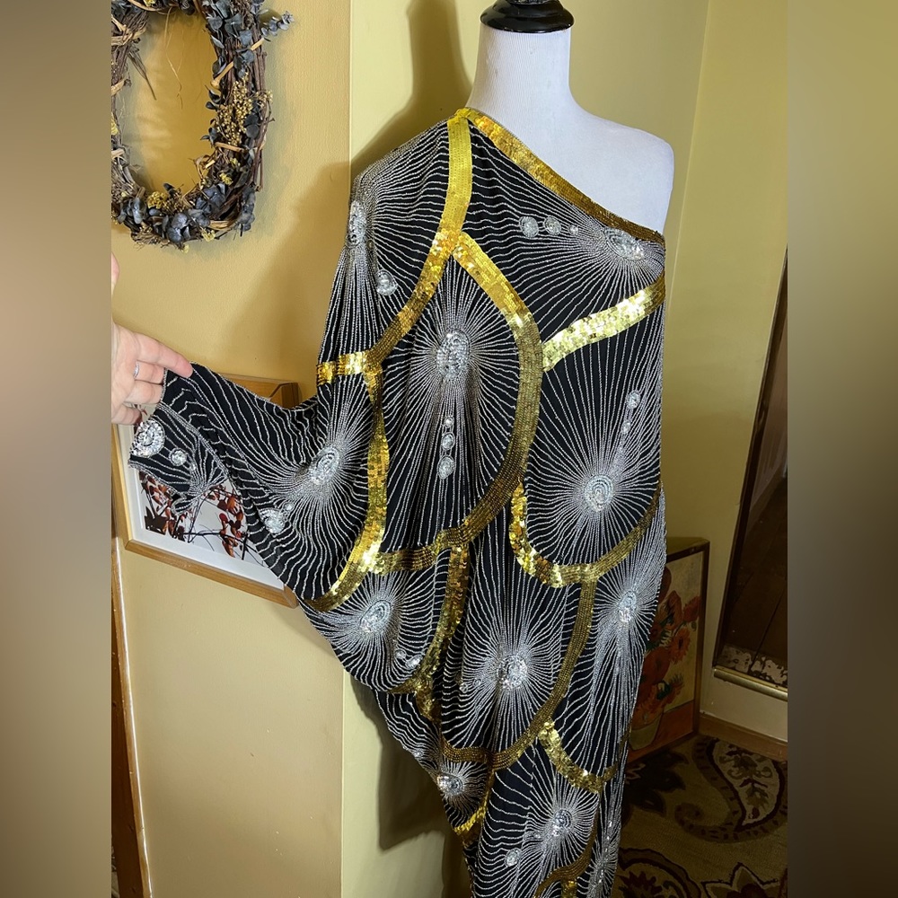 Vtg Disco Beaded Sequin Rhinestone Size Small Elegant Evening Gatsby 100% Silk - Picture 9 of 16
